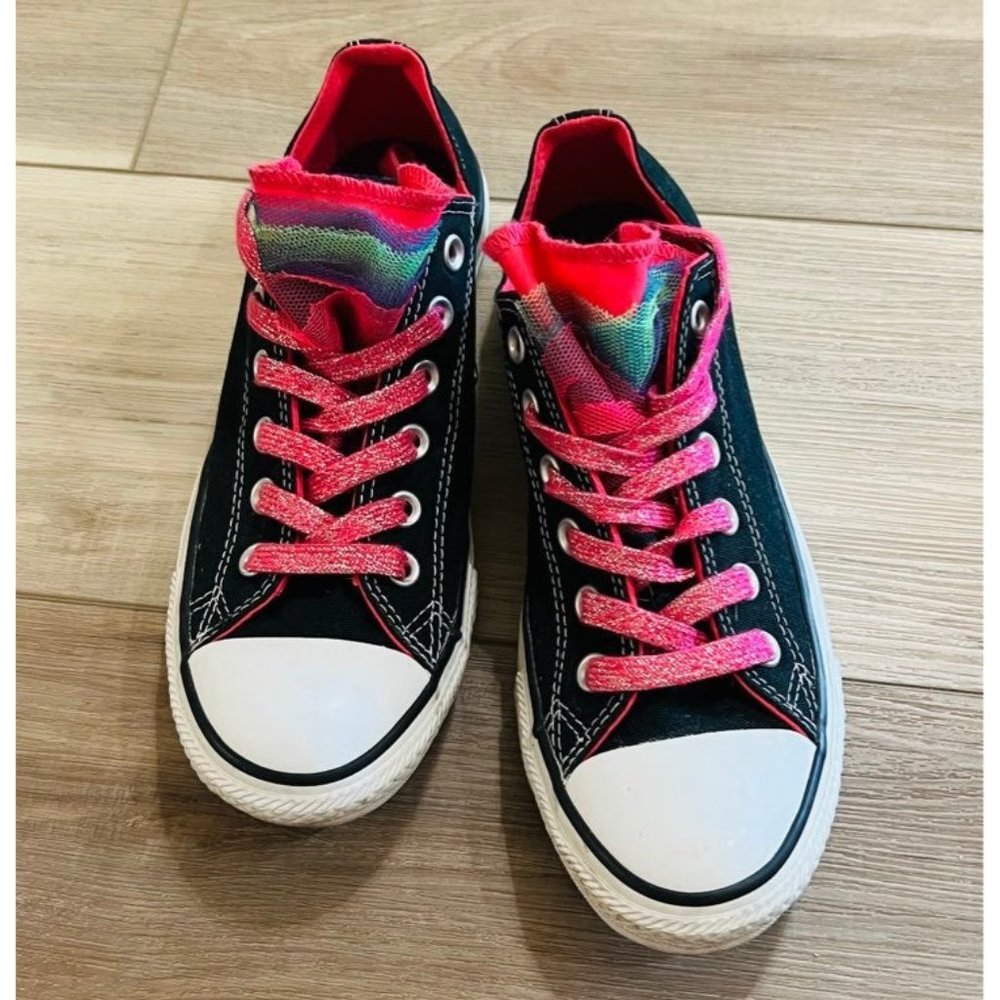 Converse Women's Chuck Taylor Ox Black Shimmer Ruffle Tongue Sneakers